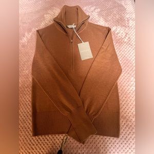 EVERLANE BNWT XS TAUNY BROWN SWEATER HALF ZIP LIGHTWEIGHT GREAT FOR SPRING
